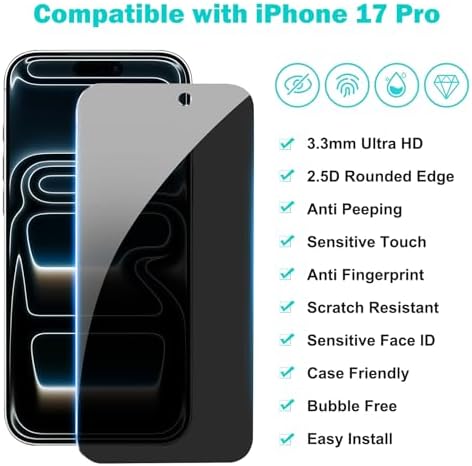 PEHAEL for iPhone 17 Pro Privacy Screen Protector+Camera Lens Protector - Image 2