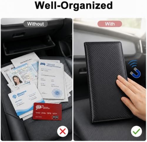 Car Registration and Insurance Card Holder, PU Leather, Carbon Fiber Black - Image 4