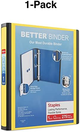 Staples Better View 1-Inch D-Ring Binder, Yellow, Clear Overlay - Image 6
