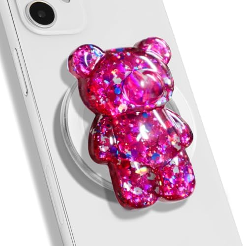 On The Grip Magnetic 3D Gummy Bear Style Expandable Collapsible Mobile Phone Grip Stand Holder for Smartphone Tablet Cell Phone Accessory (Pink Glitter) by OnTheGripofficial