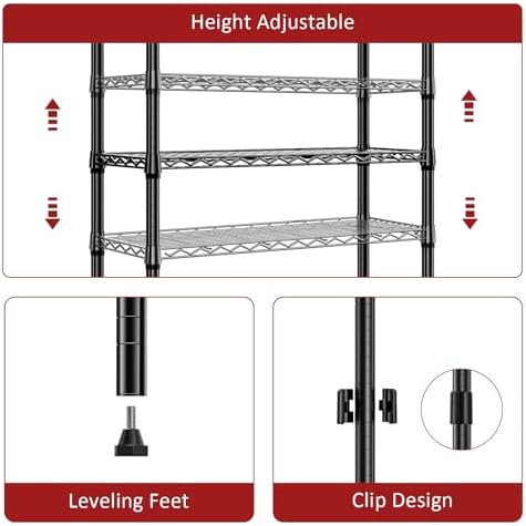 IZEUK 3 Tier Heavy Duty Steel Storage Shelves, Metal Shelf Wire Shelving Rack for Pantry, Kitchen, Cloakroom or Office Organization (13.8" D x 23.6" W x 35.5" H, 750LBS, Black) - Image 4