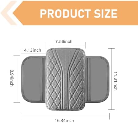 Car Center Console Pad, Leather Car Armrest Box Pad Cover, Vehicle Armrest Protector Cushion with 2 Storage Bags, Universal Arm Rest Pad for Car Interior Accessories Protect (Gray) - Image 2