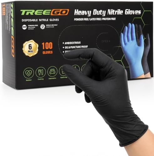 TREEGO Black Nitrile Disposable Gloves, Small, 6 Mil, 100 Count by Treego
