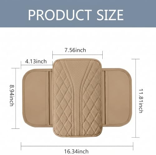 Microfiber Leather Car Armrest Cushion Pad, 11.81"x17.60" Center Console Cover with Dual Side Storage Pockets, Breathable Arm Rest Protector Fit for Sedan, SUV & Truck Interior (Beige) - Image 2