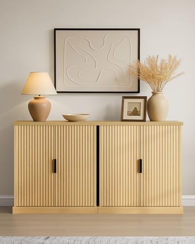 VASAGLE Set of 2 Buffet Cabinet with Adjustable Shelves, Fluted Doors - Image 2