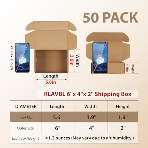 RLAVBL 6x4x2 Small Shipping Boxes Set of 50, Brown Corrugated Cardboard Box for Packing, Mailing, Business - Image 2