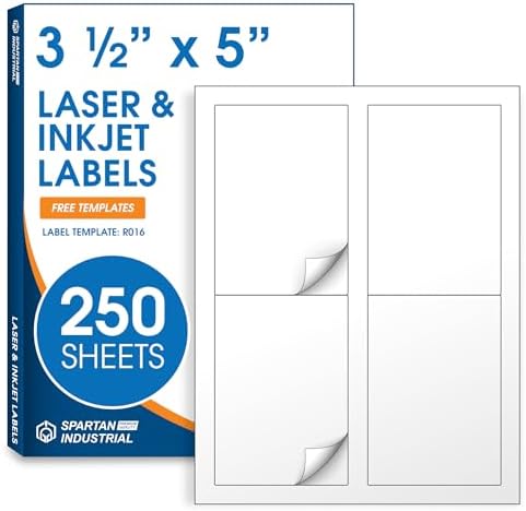 3.5" X 5" Matte White Printable Shipping Labels (250 Sheets, 1000 Stickers) by SpartanIndustrial