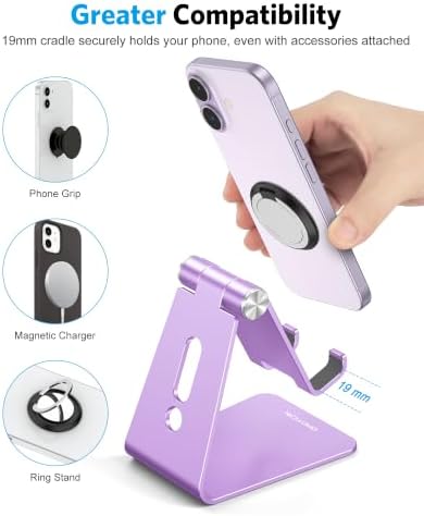 OMOTON C2 Adjustable Aluminum Cell Phone Stand with Charging Cutout, Purple - Image 5