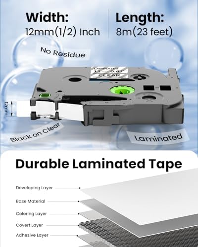 TZe TZ Tape 12mm 0.47 Laminated Clear Compatible with Brother P-Touch - Image 3