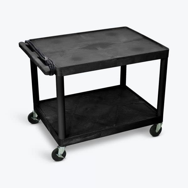 Ergode 32 x 24 2 Shelf Black Endura Presentation Cart 27" H-Heavy Duty Utility Cart for Audio/Visual Equipment-200 lbs. Capacity-Durable Molded Plastic Shelves-Ergonomic Push Handle by Ergode