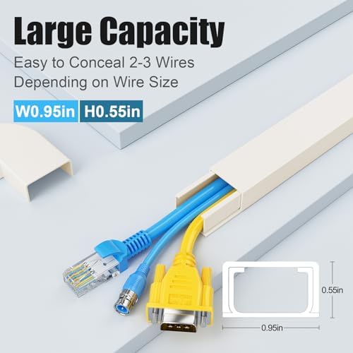 Yecaye Cord Covers for Wires on Wall, 113in, W0.95in H0.55in, Beige - Image 2