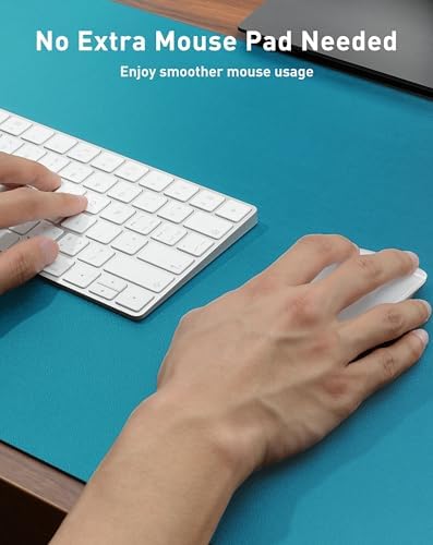 Aothia Faux Leather Desk Mat - Large Mouse Pad, Non-Slip PU Leather Blotter, Waterproof Writing Surface for Office and Home (Turquoise, 42" x 17") - Image 4
