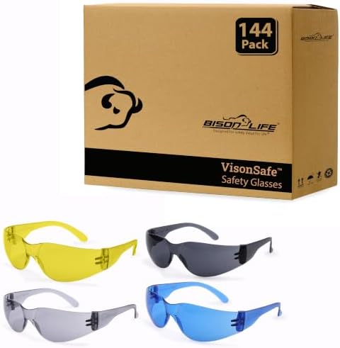 BISON LIFE Assorted Safety Glasses for Men & Women ANSI Z87.1, 144 Pack by BisonLife