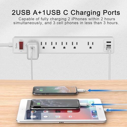 Yintar 10Ft Surge Protector Power Strip with 6 Outlets & 3 USB Ports, White - Image 3