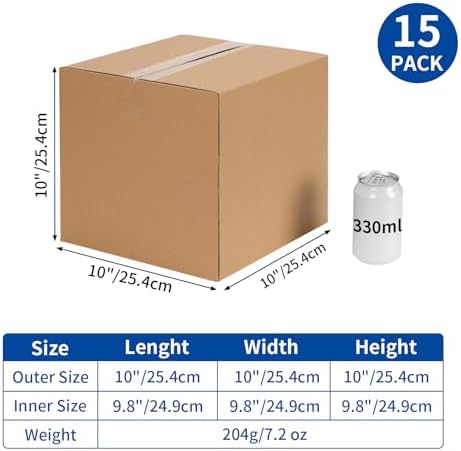 CRUGLA 10x10x10 Shipping Boxes 15 Pack, Brown Corrugated Cardboard Boxes with Side-Lock and Pre-Applied Double-Sided Tape, Easy Assemble Packing Mailer Boxes for Small Business Shipping - Image 3