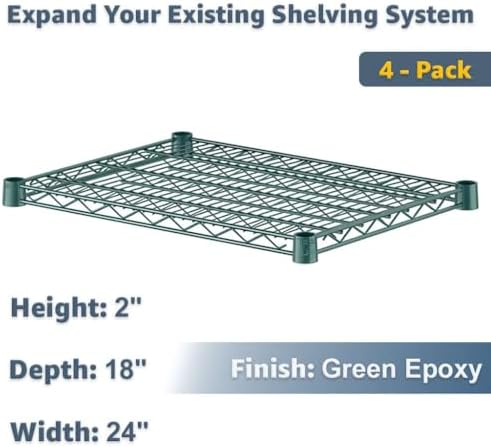 18"x24" Green Wire Shelves 4-Pack | 600lb Weight Capacity Heavy Duty Storage Rack Add-On - Image 2