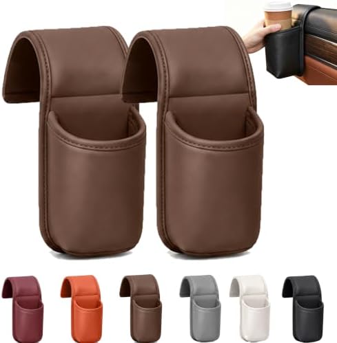 Leather Car Door Cup Holder Clip on Extra Large Drink Storage Pocket，Brown by Unknown