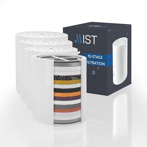 Mist - 15 Stage Filtered Shower Head Replacement Cartridge, Universally Compatible With Any Similar Design, Shower Water Softener with High Output, Long Lasting-Shower Filter For Hard Water (4 pack) by MistWaterAirFilters