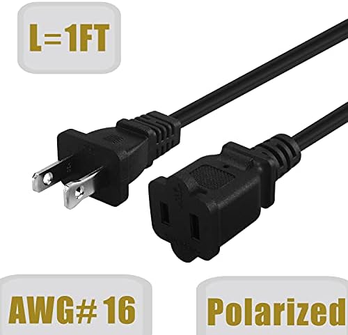 [2PACK] Short 1-Foot Polarized US 2-Prong Male-Female Extension Power Cord - Image 3
