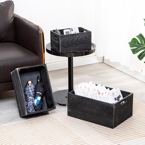 Set of 3 Rustic Black Wooden Nesting Crates, 15.4x11x7 Inch Large Farmhouse Wood Storage Crates with Cutout Handles, Stackable Decorative Wood Storage Bins for Home Decor Wedding Display - Image 6