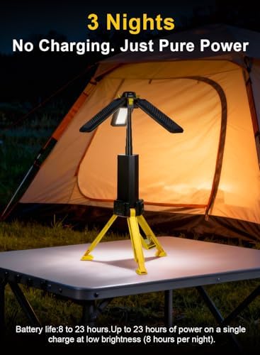 15000mAh Rechargeable Telescopic Camping Light, Portable Flashlight & Lantern with Reinforced Tripod Base, Height Adjustable Dimmable Tent Light, Power Bank for Outdoor BBQ, Hiking, Job Site, Yellow - Image 3