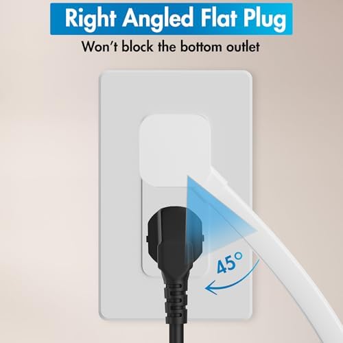 3 Outlets Flat Plug Extension Cord 20FT, 3 Prong Thin Grounded Power Strip, Right Angled Flat Plug, Low Profile Flat Indoor Cable, NISPT-2 16/3 AWG, 13A/125V/1625W, ETL Listed, White, 25 Zip Ties - Image 4