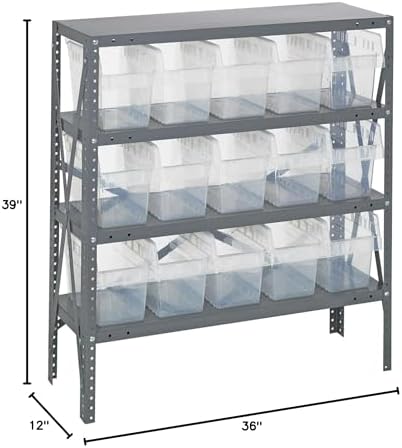 Quantum Storage Systems 1239-SB802CL Solid Heavy Duty 4 Shelves 15 Store-MAX Clear Bins 39" H x 36" W x 12" D - Image 2