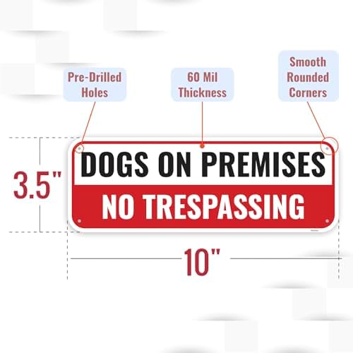 2PC Dogs On Premises No Trespassing Sign, 10 x 3.5 Inches - Aluminum - Beware Of Dogs Signs For Fence Warning Guard Dog Present On Duty Security - Image 2