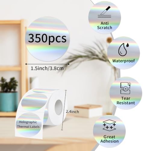 1Inch Holographic Round Thermal Labels, Direct Thermal Stickers, Printable Labels for DIY Logo Design, QR Code, Name Tag, Price Tag & Packaging, 500Pcs/Roll - Image 3