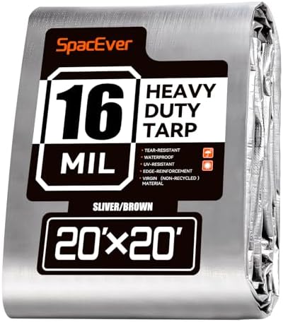20x20 FT Tarp Waterproof, 16 Mil Tarps Heavy Duty Waterproof Multipurpose Protective Cover UV Resistant Rip & Tear Resistant with Grommets Reversible for Home Boats Cars Camping by Unknown