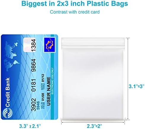 2''x 3'', (Pack of 200) Small Clear Poly Zipper Bags, Reclosable Zipper Lock Storage Plastic Bags for Jewelry, Beads, Screws & Small Items - Image 2