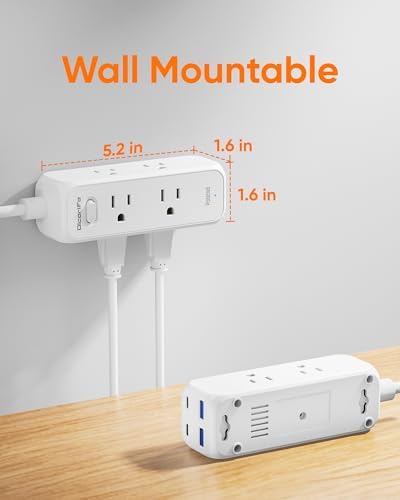 Olcorife Flat Plug Power Strip with 3 FT Extension Cord, 6 Outlets 4 USB Ports(2 USB C), 3 Sided Outlet Extender for Home Office Travel Dorm Room Essentials, White - Image 7