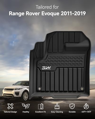 3W Durable TPE Black Floor Mats, Custom Fit for Range Rover/Land Rover Evoque 2011-2019 (Not for Convertible), 1st & 2nd Row All-Weather Vehicle Mat Set - Image 2