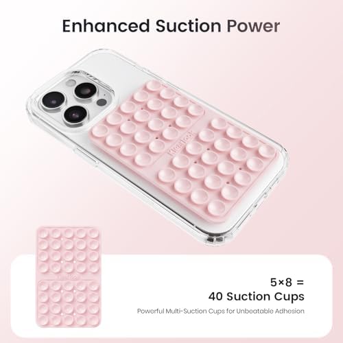 2PCS Silicone Suction Cup Phone Case Mount Double Sided, Hands-Free Phone Accessories Holder for Selfies and Videos, Silicon Sticky Phone Grip for iPhone and Android, Transparent&Light Pink - Image 3
