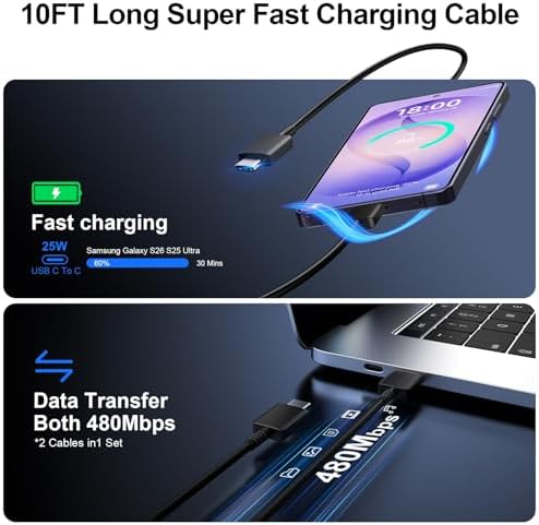 Super Fast Charger Type C, 25W USB C Wall Charger Fast Charging 10FT Cable - Image 5