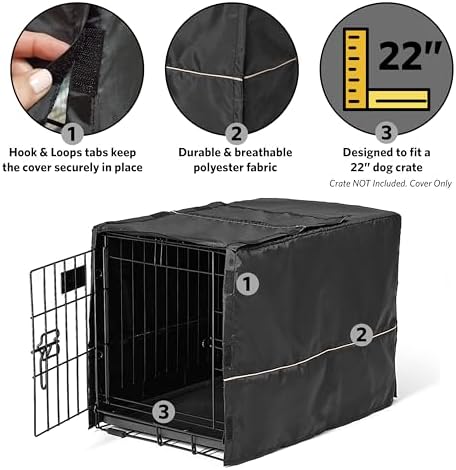 MidWest Homes for Pets XS Dog Crate Cover, Black Polyester Privacy Kennel Cover Fits Most 22-inch Crates, Machine Washable, Reduces Barking & Chewing - Image 3