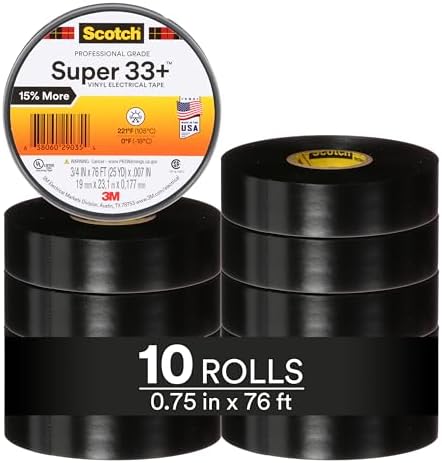 3M Scotch Super 33+ Electrical Tape, 3/4 in x 76 ft, 10 Rolls, Black by 3MIndustrial