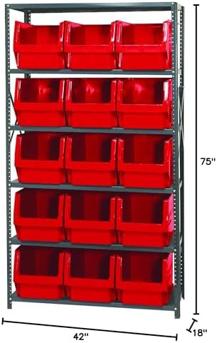 Quantum Storage Systems MSU-533RD Solid Heavy Duty 6 Shelves 15 Magnum Red Bins 75" H x 42" W x 18" D - Image 2