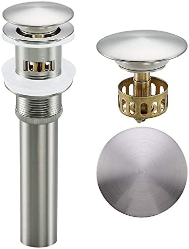 1 1/4 Brushed Nickel Sink Drain, Bathroom Pop Up Drain With Removable Brass Strainer Basket,With Overflow Vessel Lavatory Vanity Sink Drain Stopper, 83606-1BN. by SWHYGER