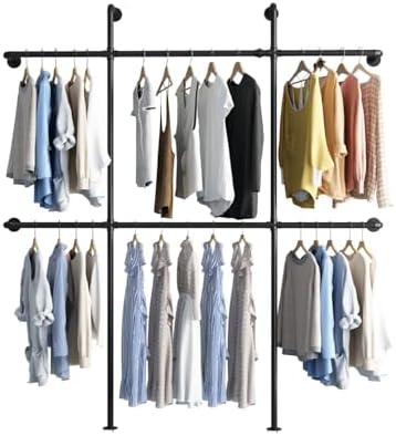Industrial Pipe Clothing Rack Wall Mount, Black Pipe Clothes Rack with 6 Hanging Rods, Heavy Duty Pipe Clothing Rack for Laundry Room, Closet Systems for Walk in Closets - Image 7