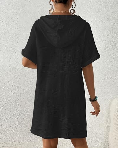 Bsubseach Womens Swimsuit Cover Up Shirt Hooded Beach Dress with Pockets - Image 4