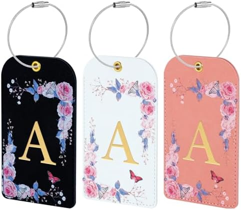 3 Pack Luxury Floral PU Leather Luggage Tags, Travel Accessories Gift (A) by Unknown