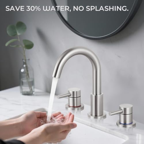 Bathroom Faucet 3 Hole Brushed Nickel, 2-Handle Widespread Faucet - Image 5