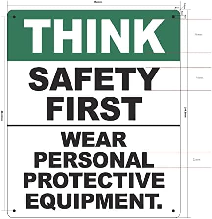 THINK SAFETY FIRST WEAR PERSONAL PROTECTIVE EQUIPMENT SIGN (WHITE, REFLECTIVE, ALUMINIUM 10X12,RUST FREE) - Image 3