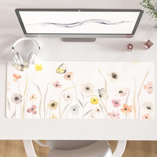 Faux Leather Large Mouse Pad, Office Desk Mat, 31.5"x11.8", Butterflies by ColorfulStar