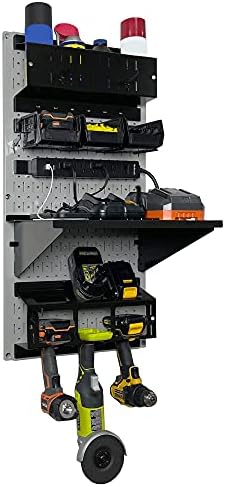 Wall Control Power Tool Storage Organizer Kit Cordless Drill Holder Charging Station Rack 16” x 32” Metal Pegboard Organization System (Grey Pegboard) - Image 3