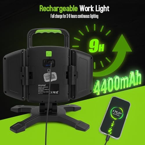 SYLSTAR 30W Rechargeable LED Work Light, 3000LM Magnetic, 5 Modes, 360 Rotatable & Foldable, Waterproof for Garage, Job Site, Camping, Car Repairing - Image 6