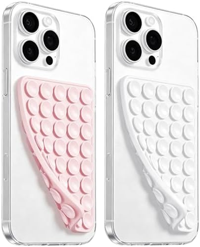Anteel 2 Pack Silicone Suction Cup Phone Case Mount Double Sided, Hands-Free Silicon Phone Grip with Higher Suction Power for Selfies and Videos, Non Slip Phone Accessories (LightPink&White) by PKYAA