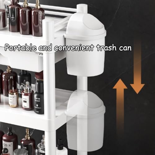 3-Tier Rolling Trolley with Waterproof ABS Drawers, Mobile Storage Rack & Trash Can, Ideal for Salons, Spas, Hospitals, Bathrooms - Versatile Organization Solution - Image 7