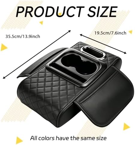 Car Center Console Armrest Pillow, Memory Foam 5 in 1 Armrest Cushion with Tissue Box Holder, Cup Holder Phone Slot & Storage Bags, Universal Middle Console Cover Interior Car Accessories (Black) - Image 2